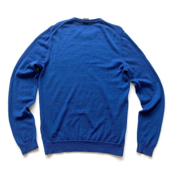 BOSS Hugo Boss 100% Wool Blue Crewneck Sweater Size S Soft Logo Preppy Classic - Picture 4 of 11